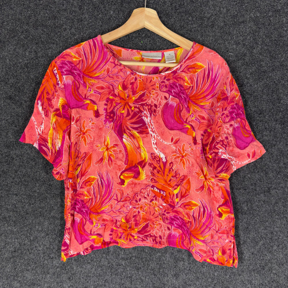 Draper's & Damon's T-Shirt Women S Small Pink Floral Short Sleeve Rayon Casual